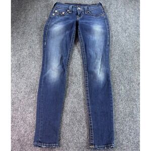 True Religion Casey Skinny Jeans Womens 24 Blue Dark Wash Low Rise Made in USA